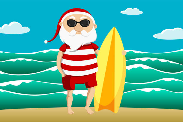 Santa Claus and surfboard. Vector illustration vector art illustration