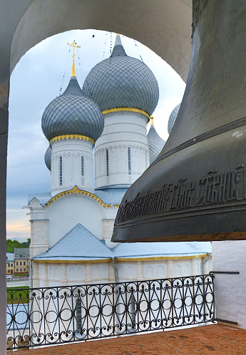 Big bell in belfry of Rostov Kremlin in Russia