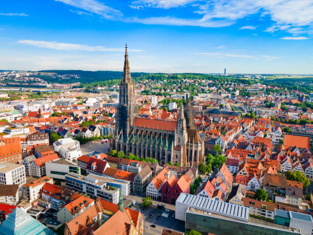 istock Ulm Minster Church aerial panoramic view, Germany 1402602800