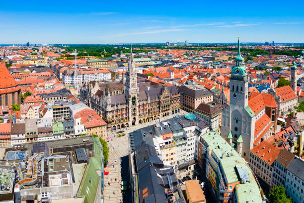 istock Marienplatz aerial panoramic view in Munich city, Germany 1402602821