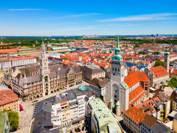 istock Marienplatz aerial panoramic view in Munich city, Germany 1402603297