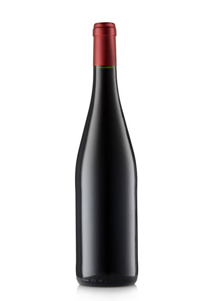 istock Bottle of red wine with red top on white background 1402603908