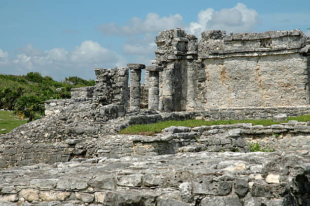 Columns At Mayan Ruins In Tulum, Mexico stock photo