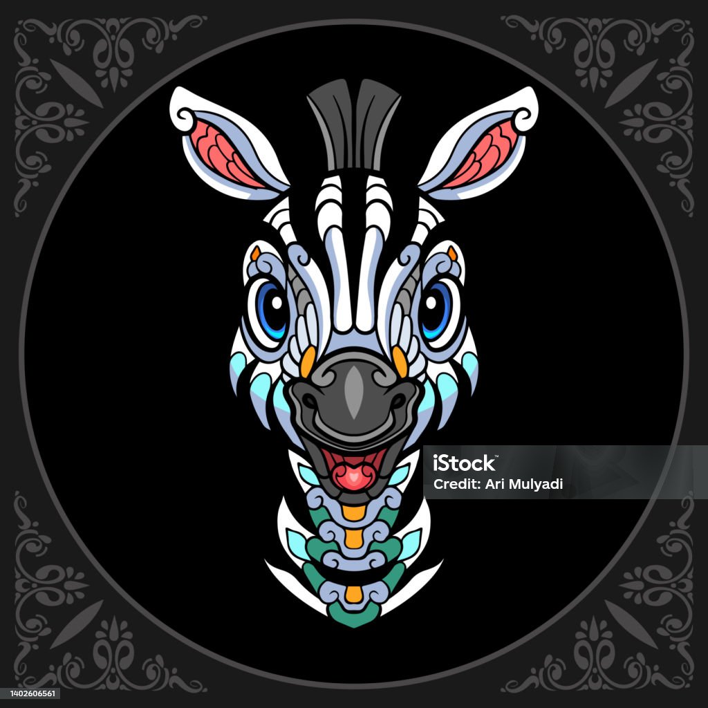 Colorful Cute Zebra Head Cartoon Arts Isolated On Black Background Stock  Illustration - Download Image Now - iStock