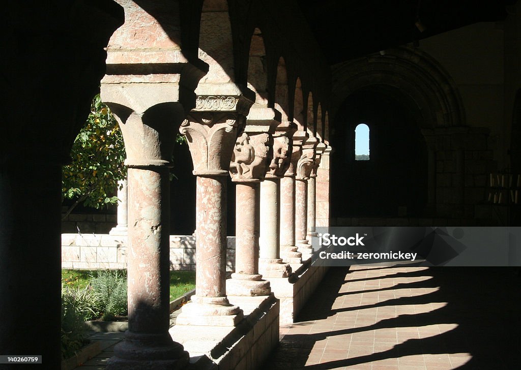 Shadow Colums Shadows of colums at The Cloisters medieval Museum in New York City Brick Stock Photo