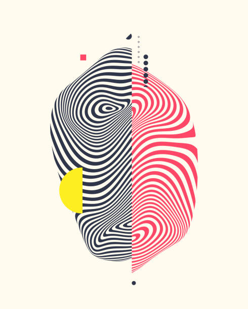 ilustrações de stock, clip art, desenhos animados e ícones de abstract striped geometric figure. optical art. 3d vector illustration for brochure, annual report, magazine, poster, presentation, flyer and banner. - fingerprint thumbprint identity red