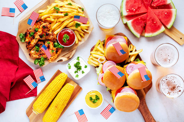 istock Table with food for USA 4th July Independence Day, copy space 1402608335