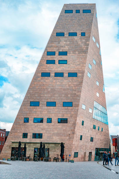 Modern architecture of the Forum building in Groningen city. Forum Groningen is a cultural center and is freely accessible by the public.