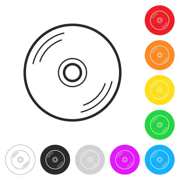 Vector illustration of CD or DVD. Icon on colorful buttons