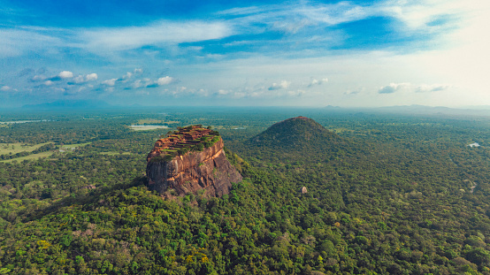 Aerial drone view of Sigiriya Rock
