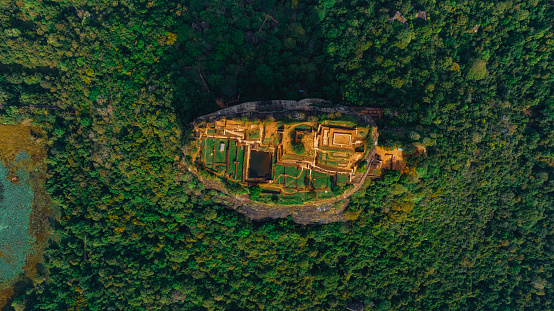 Aerial drone view of Sigiriya Rock