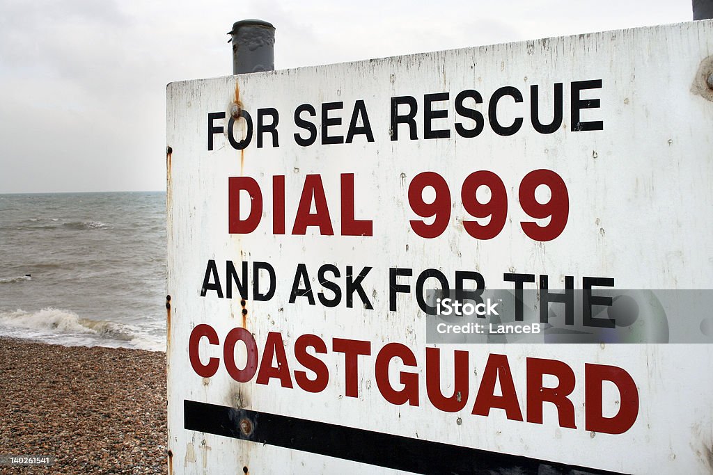 Dial 999 Emergency instructions on English coast Coast Guard Stock Photo