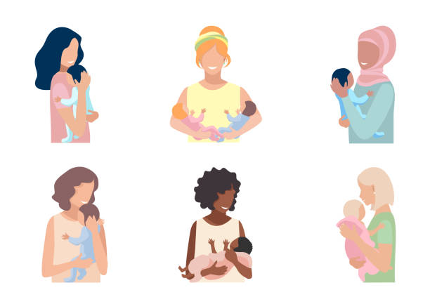 illustrations, cliparts, dessins animés et icônes de mère avec ensemble bébé - holding baby illustrations