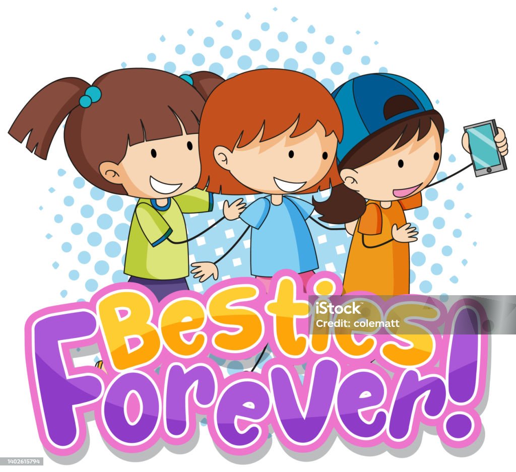 Besties Forever Typography Logo With Children Stock Illustration ...