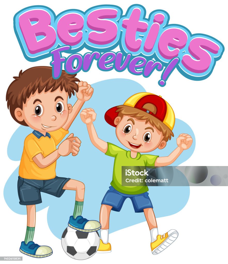 Besties Forever Logo With Two Boys Playing Football Stock ...