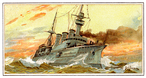 Victoria Louise : 5,700 ton Victoria Louise-class protected cruiser, launched 1897
Art Nouveau is an international style of art, architecture, and applied art, especially the decorative arts, known in different languages by different names: Jugendstil in German, Stile Liberty in Italian, Modernisme català in Catalan, etc. In English it is also known as the Modern Style. The style was most popular between 1890 and 1910 during the Belle Époque period that ended with the start of World War I in 1914.
Original edition from my own archives
Source : Stollwerck 1899 Sammelalbum 3