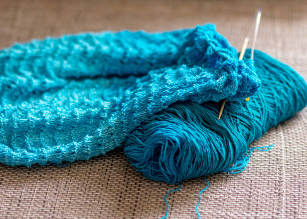 istock knitted sweater, knitting needles and yarn, close-up view 1402616344