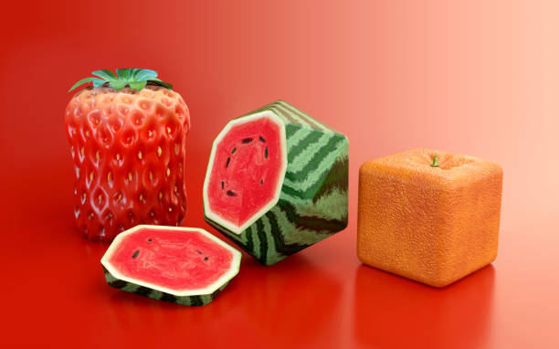 istock 3D conceptual illustration of transgenic fruit on colored background 1402619502