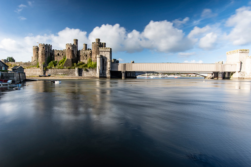 Taken looking across the River Conwy to the tubular bridge and Conwy Castle.