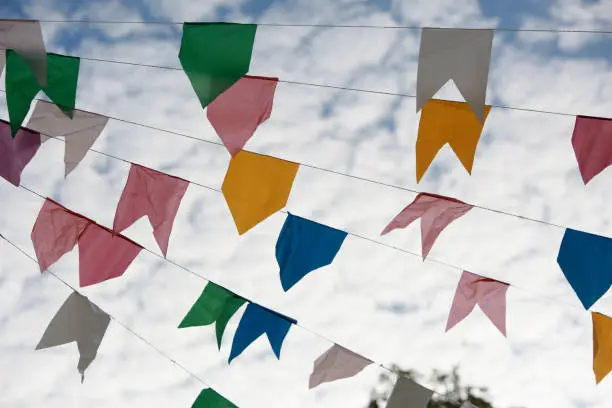 Photo of decoration with banners at the feast of Sao Joao