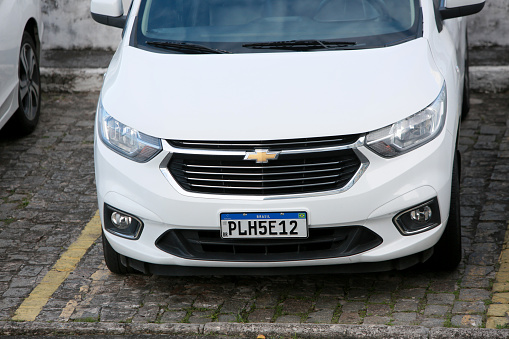 salvador, bahia, brazil - june 12, 2022: Vehicle license plate used in Mercosur in a Salvador city car.
