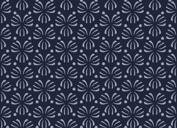 Ethnic flower shape surface pattern design Illustration contemporary blue color ethnic flower shape seamless background. Surface pattern design. Use for fabric, textile, interior decoration elements, upholstery, wrapping. chinese tapestry stock illustrations