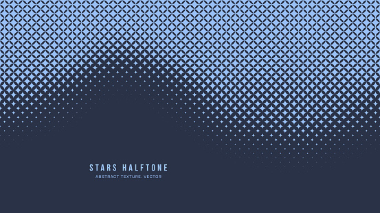 Stars Halftone Geometric Pattern Vector Smooth Curve Wave Border Navy Blue Abstract Background. Chequered Faded Particles Wavy Subtle Texture. Half Tone Contrast Graphic Minimal Wide Dynamic Wallpaper