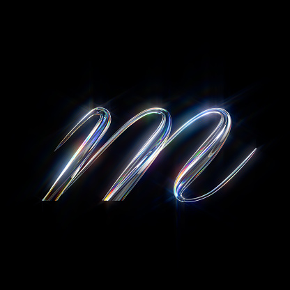 Glass Lowercase Letter m on black background from a gorgeous set of handwritten 3D alphabet. You can make any words from these letters. The sizes of each letter in pixels correspond to each other.