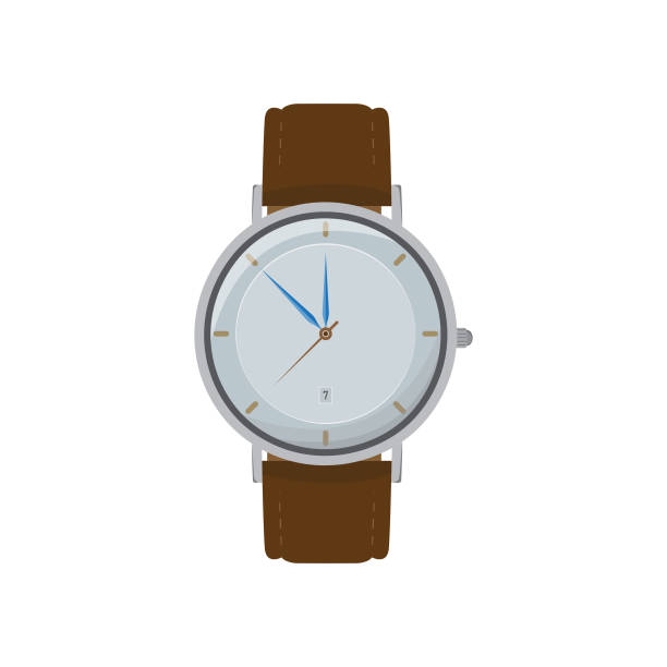 ilustraciones, imágenes clip art, dibujos animados e iconos de stock de diseño vectorial de icono de reloj de pulsera. - clock hand leather minute hand white background