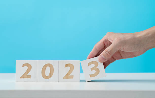 istock Wooden blocks with number 2023 1402625121