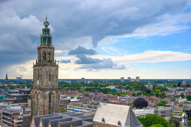 istock Groningen city skyline panoramic view with a dramatic sky above 1402625209