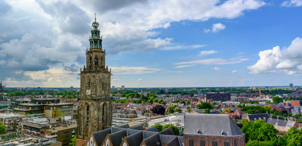 istock Groningen city skyline panoramic view with a dramatic sky above 1402626396