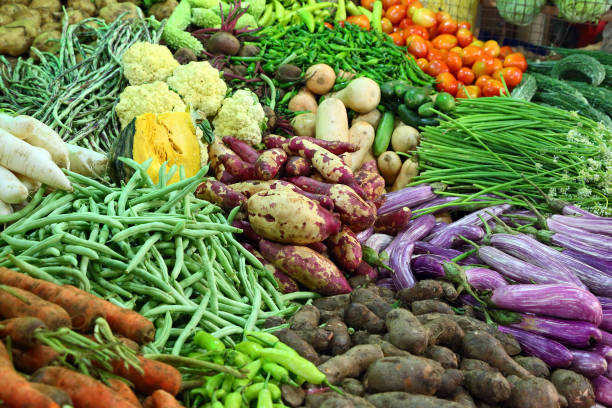 heap of various vegetables on market in asia