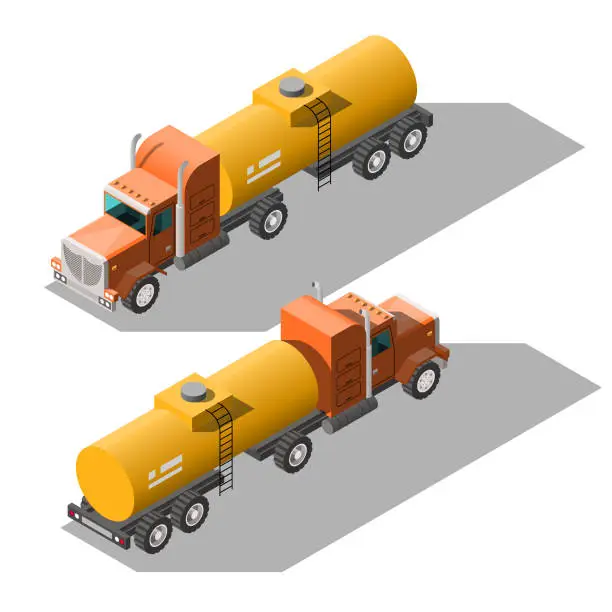 Vector illustration of Set Abstract Isometric Collection 3D Gasoline Tanker Car Transport Working Technique Vehicle Vector Design Style