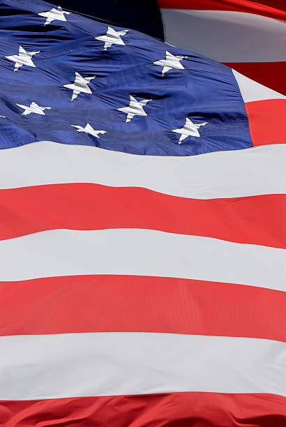 istock Vertical American flag waving in the wind close up 140262800
