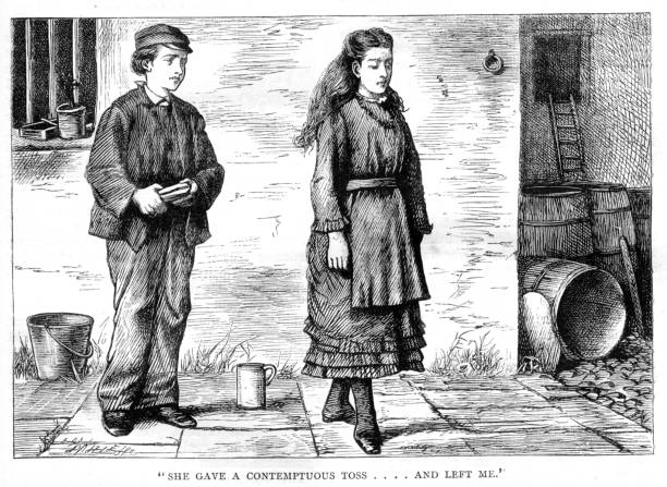 Great Expectations Charle Dickens Original illustrations from 19th Century - Philip Pip Pirrip and Estella Great Expectations is the thirteenth novel by Charles Dickens. An orphan nicknamed Pip is the central character. The novel was first published in 1860. The novel is set in Kent and London in the early to mid-19th century

Great Expectations is full of extreme imagery – poverty, prison ships and chains, and fights to the death and Miss Havisham, the beautiful but cold Estella, and Joe, the unsophisticated and kind blacksmith. Wealth and poverty, love and rejection, and the eventual triumph of good over evil. charles dickens stock illustrations