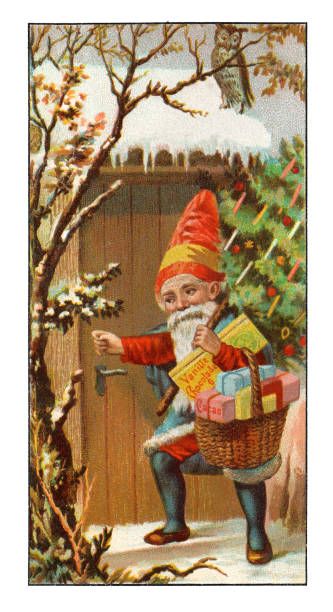 산타 클로스 크리스마스 아르누보 일러스트레이션에서 선물 가져 오기 - chromolithograph stock illustrations