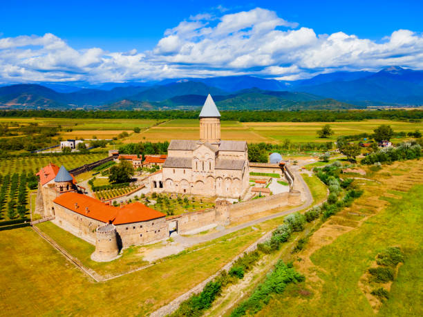 istock Alaverdi Monastery aerial panoramic view in Kakheti, Georgia 1402630443