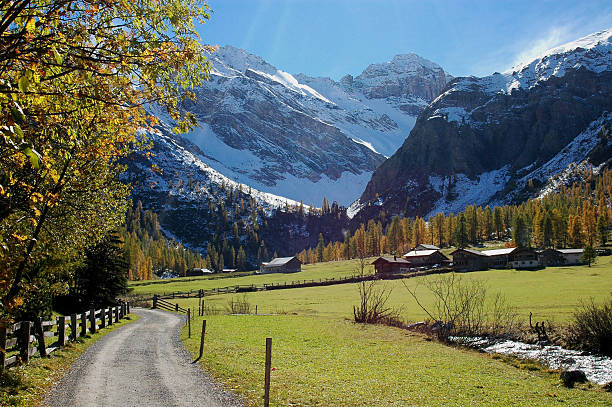 mountain road during fall stock photo