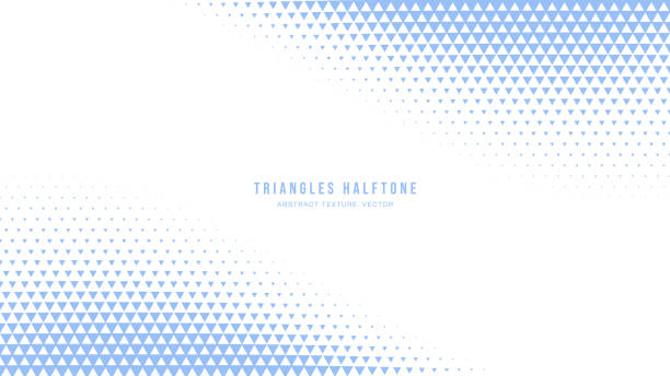Triangle Halftone Geometric Pattern Vector Curved Border Pale Blue Background Triangles Halftone Geometric Pattern Abstract Vector Smooth Twisted Blue Border Isolated On White Background. Half Tone Art Graphic Minimal Pure Light Vivid Wallpaper. Checker Faded Particles Texture triangle shape stock illustrations