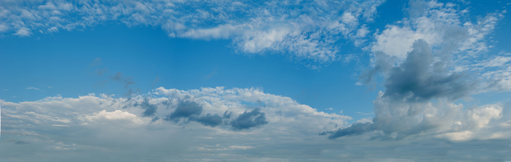 panorama of bright blue sky and clouds, colorful three-dimensional clouds