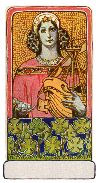 istock Woman representing luck with cloverleaf art nouveau illustration 1402639371
