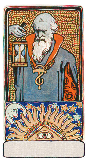 istock Man with hourglass representing time Art nouveau illustration 1402639373