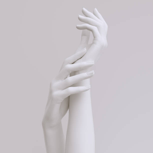 istock Beautiful hands pose white sculpture 3d rendering. Abstract female arms gesture aesthetic background 1402639620