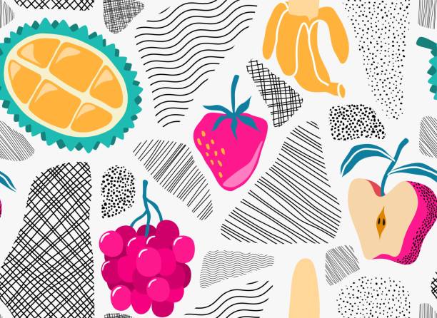 seamless pattern with Cute summer fruit background. seamless pattern with Cute summer fruit background. strawberry salad stock illustrations