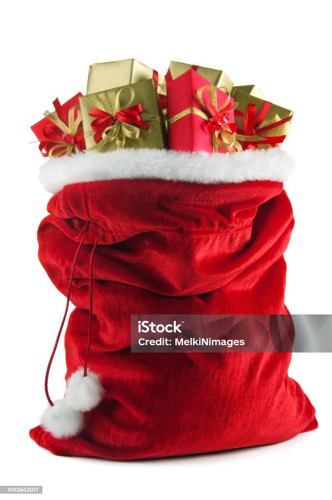 Santa's sack full with presents Santa sack full with Christmas present Santa Claus Stock Photo
