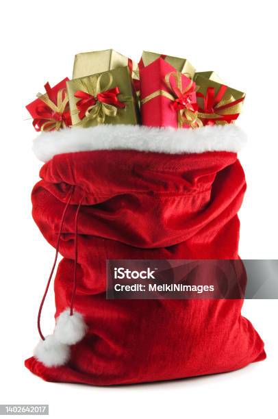 Santas Sack Full With Presents Stock Photo - Download Image Now - Santa Claus, Bag, Sack