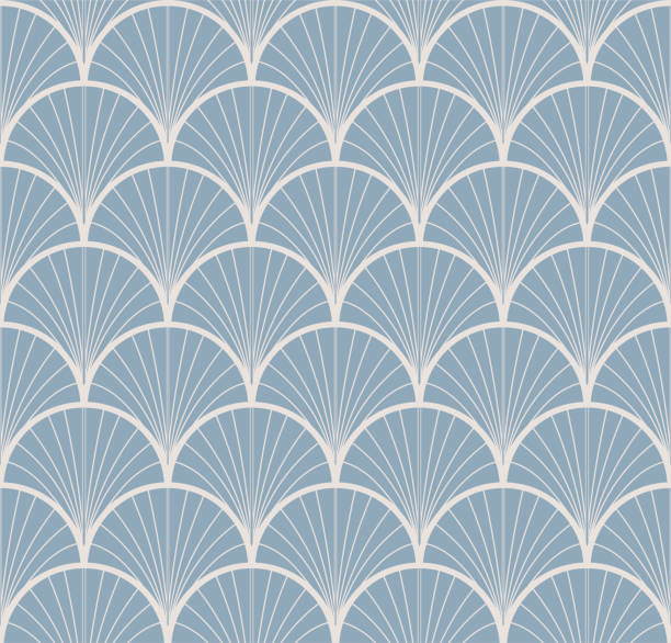 ilustraciones, imágenes clip art, dibujos animados e iconos de stock de patrón de ventilador art deco. fondo ornamental azul claro y crema. diseño de decoración de interiores. - cream coloured illustrations