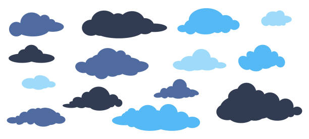 ilustraciones, imágenes clip art, dibujos animados e iconos de stock de clouds set illustration - cotton cloud cloudscape cumulus cloud