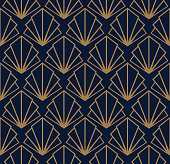 istock Art Deco fan pattern. Gold and navy blue ornamental background. Interior decor design. 1402643744